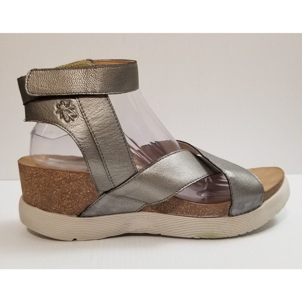 FLY London 144177000 Weel177fly Women EU 42 US 11 Gray Leather Wedge Sandal Heel